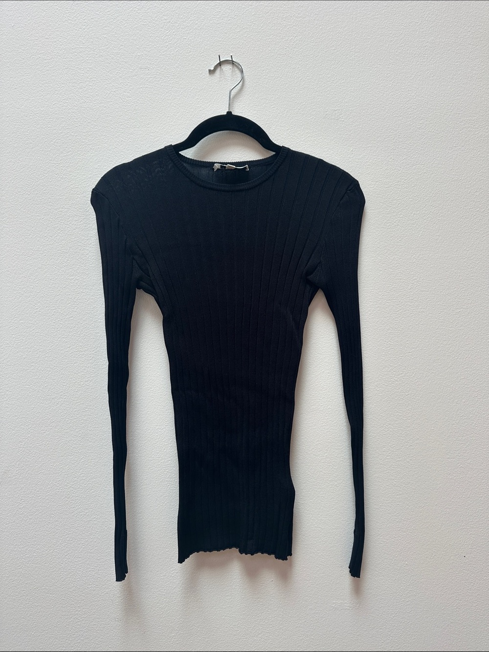 Equipment Black Ribbed Slim Long-Sleeve Top